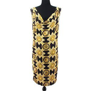 Versace Jeans Black Gold Design Draping Neckline Sleeveless Shift Dress Size 48